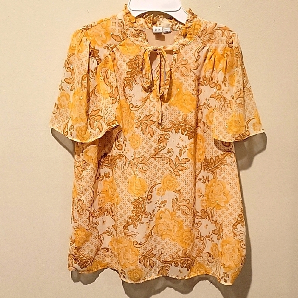 ❤️ JOIE FLORAL FLOWY TOP W/ RUFFLE NECK, SMALL